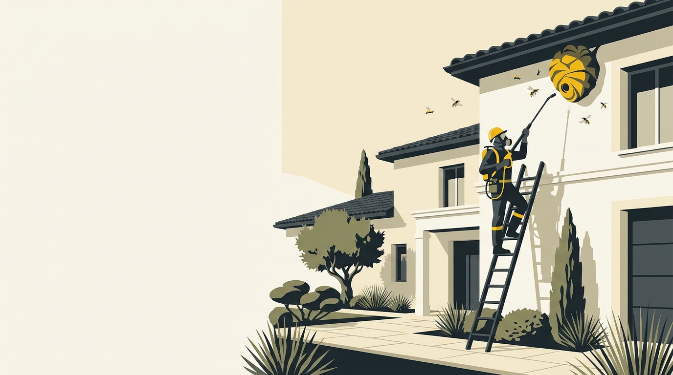 Illustration d'une intervention sur un nid de frelons en façade
